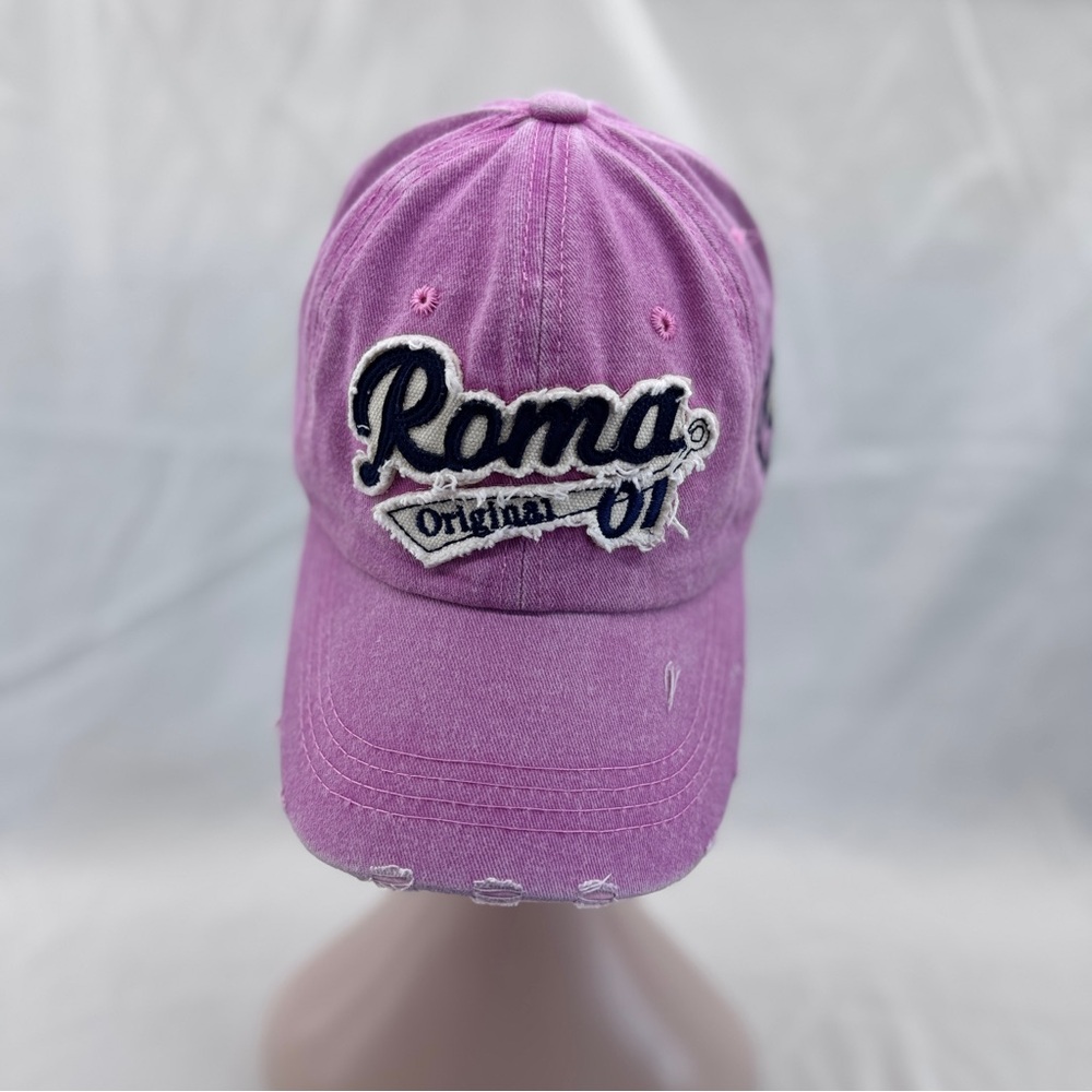 Italia Roma Original 01 Embroidered Distressed Baseball Cap Dad Hat Pink OS Y2K - Picture 2 of 11